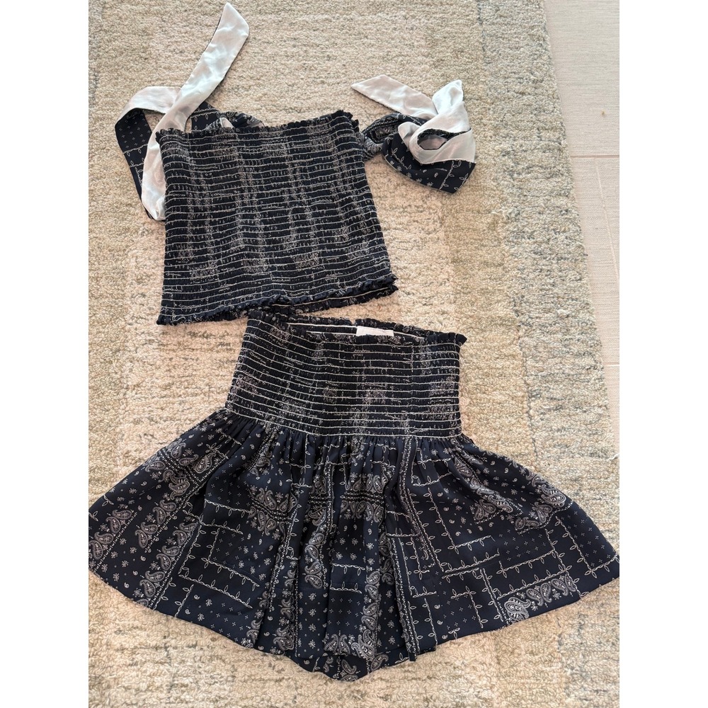 Koch XS blue paisley smocked Cece top Erica skirt set